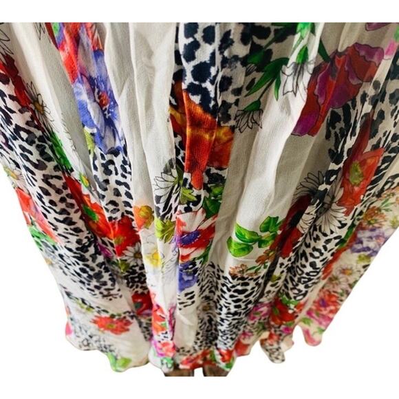 Vtg Ice 100% Silk Y2K Floral Animal Print Babydoll Strapless Dress Women Sz 10 - Picture 4 of 15